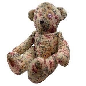 Vintage Handmade Floral Fabric Jointed Teddy Bear Plush